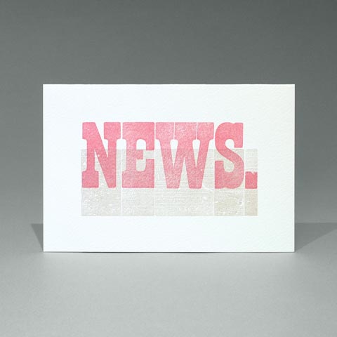 Letterpress printed Woodletter ‘News’ card