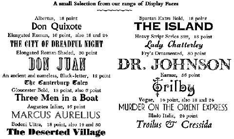 A small selection of the typefaces held at The Composing Room Stores, of which sorts are available.