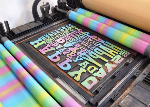 Wood type forme for our limited edition ‘Happy Days’ prints